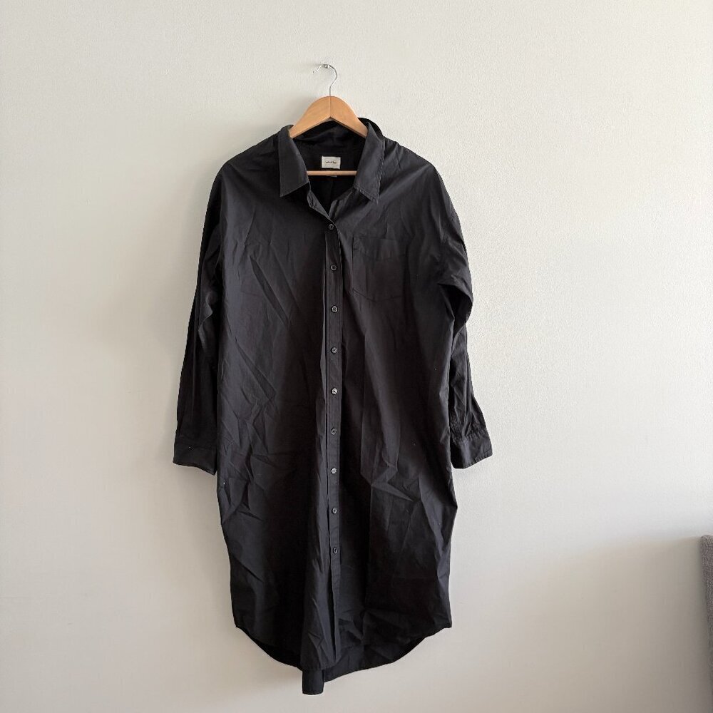 Aritzia Wilfred Free Relaxed Poplin Dress Long Sleeve Button Up Black Size Small - Picture 4 of 8